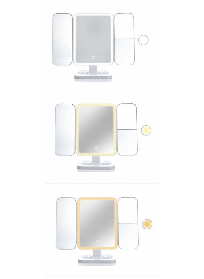 Miss Sweet Lighted Tri-fold Makeup Mirror Vanity Mirror with 1X/2X/3X Magnification (Pure White)