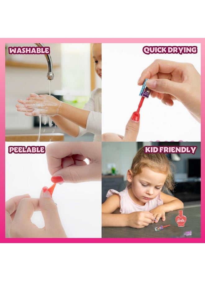 Barbie Movie 18 Piece Set Kids Water-Based Nail Polish Activity Makeup Set, Includes Nail Polish with Nail Gems Wheel and Nail File for Parties, Sleepovers and Makeovers, Townley Girl