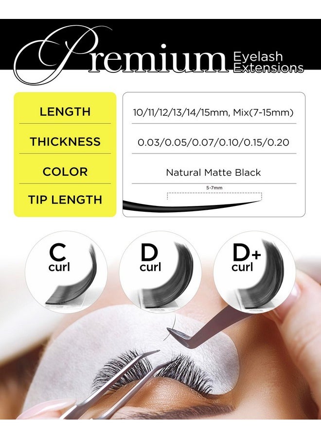 BEYELIAN Eyelash Extension Natural Matte Black 0.03-0.20 C/D/D+/L/M/LU Curl 7-15mm 100°/212°F High Temperature Resistant Classic Individual Lash Extensions Professional Use (0.15 D+ 7-15mm)
