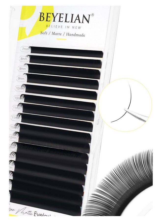BEYELIAN Eyelash Extension Natural Matte Black 0.03-0.20 C/D/D+/L/M/LU Curl 7-15mm 100°/212°F High Temperature Resistant Classic Individual Lash Extensions Professional Use (0.15 D+ 7-15mm)