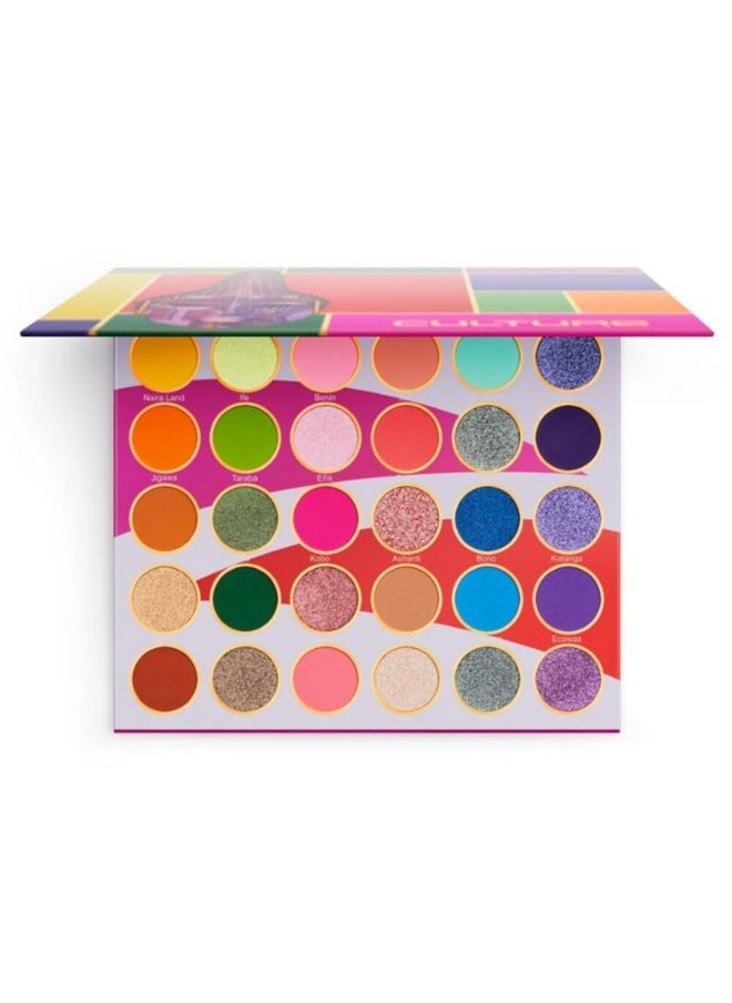 Juvia's Place Palette Culture - Yellow, Greens, Pink, Purple, Orange, Chromatic & Glitter Shades, 30 Pigmented Makeup Palette for Eye Color & Shine, Pressed