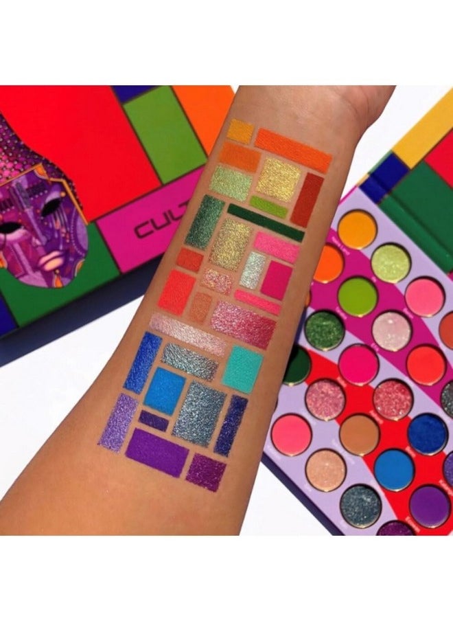 Juvia's Place Palette Culture - Yellow, Greens, Pink, Purple, Orange, Chromatic & Glitter Shades, 30 Pigmented Makeup Palette for Eye Color & Shine, Pressed