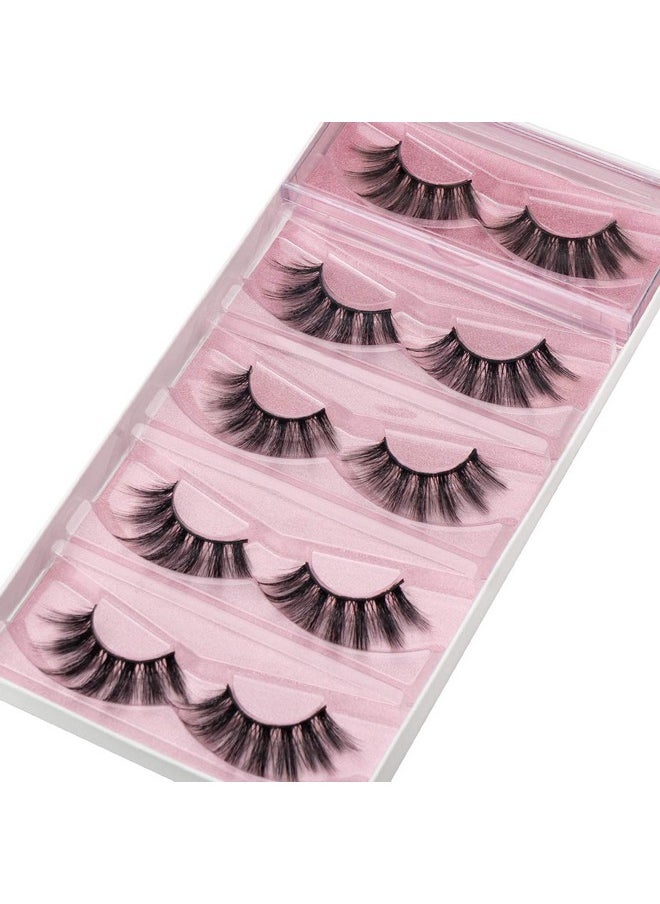 DYSILK False Eyelashes Mink - Strip Lashes 5 Pairs 6D Faux Eyelash Wispy Lashes Cat Eye Fake Eyelashes Natural Look Fluffy Lash Reusable Lash Extension Kit | 004-16.7mm