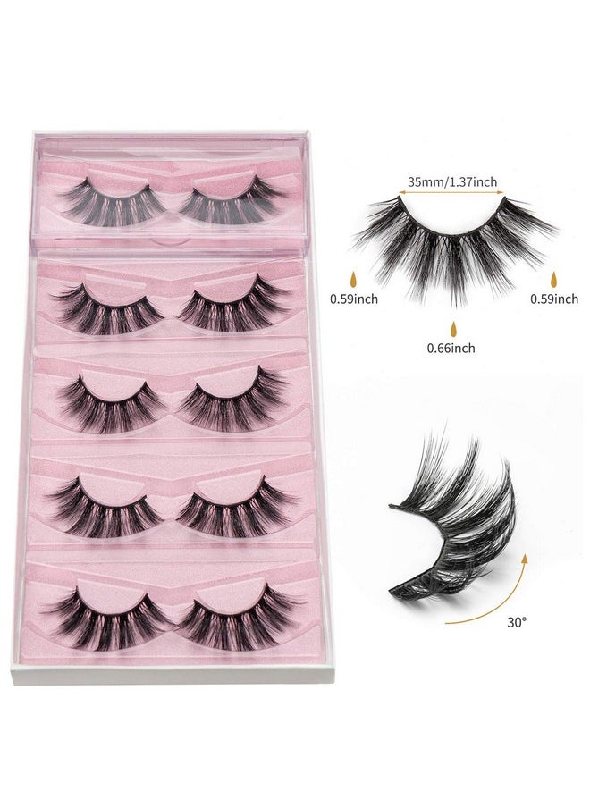 DYSILK False Eyelashes Mink - Strip Lashes 5 Pairs 6D Faux Eyelash Wispy Lashes Cat Eye Fake Eyelashes Natural Look Fluffy Lash Reusable Lash Extension Kit | 004-16.7mm