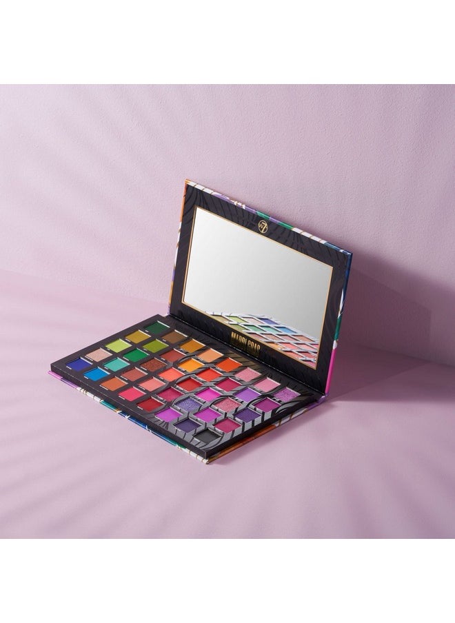 W7 Mardi Gras Pressed Pigment Palette - 40 High Impact Party Colors - Flawless Long-Lasting Bold Makeup