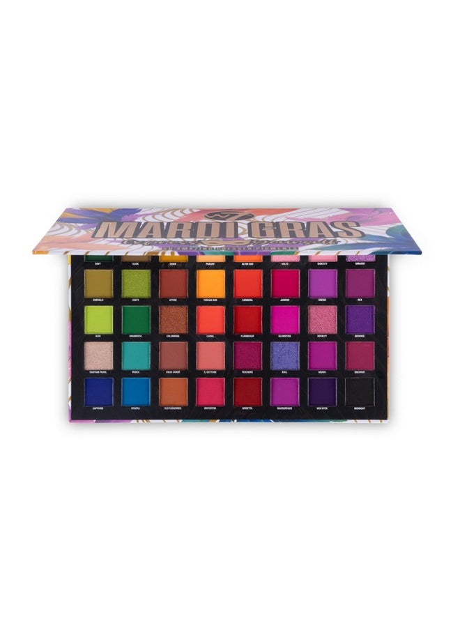W7 Mardi Gras Pressed Pigment Palette - 40 High Impact Party Colors - Flawless Long-Lasting Bold Makeup