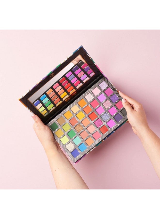 W7 Mardi Gras Pressed Pigment Palette - 40 High Impact Party Colors - Flawless Long-Lasting Bold Makeup