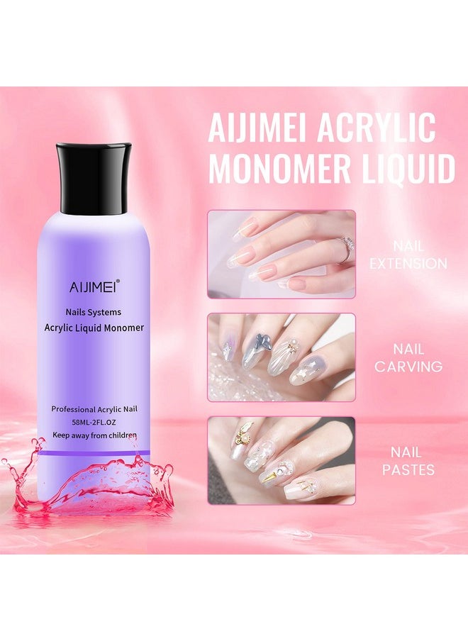 AIJIMEI Acrylic Monomer Liquid Kit 2 fl.oz Acrylic Liquid Nail System Manicure Tools Acrylic Monomer with 1.4 fl.oz Nail Brush Cleaner and Acrylic Nail Brush