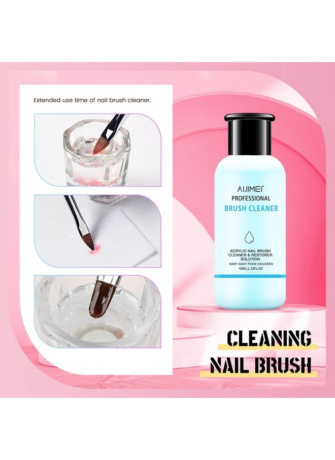 AIJIMEI Acrylic Monomer Liquid Kit 2 fl.oz Acrylic Liquid Nail System Manicure Tools Acrylic Monomer with 1.4 fl.oz Nail Brush Cleaner and Acrylic Nail Brush