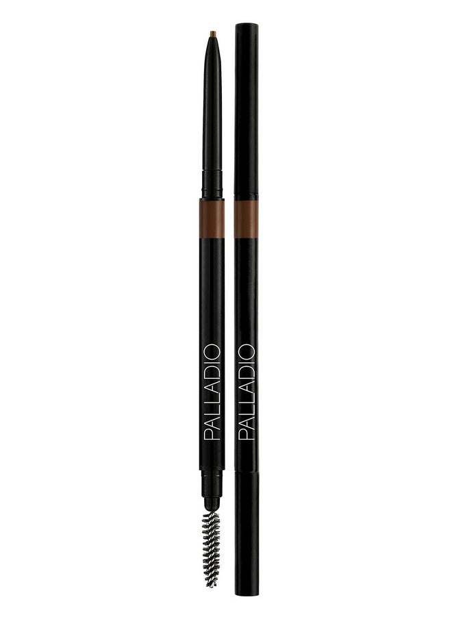 Palladio Beauty Brow Definer Pencil, Medium Brown, Ultra Precise Twist-Up Eye Brow Pencil with Long-Staying Power, Spooley Brush Blends Color for Natural Finish, No Eyebrow Pencil Sharpener Required