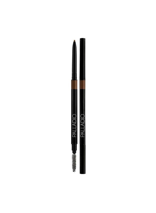 Palladio Beauty Brow Definer Pencil, Medium Brown, Ultra Precise Twist-Up Eye Brow Pencil with Long-Staying Power, Spooley Brush Blends Color for Natural Finish, No Eyebrow Pencil Sharpener Required