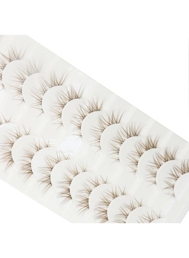 DAODER Brown Mink Lashes Natural Look Clear Band Cat Eye Strip False Eyelashes Brown Wispy Eyelashes 13mm Short Anime Lashes Reusable Light Eye Lashes Pack 10 Pairs(Brown Cat Eye)