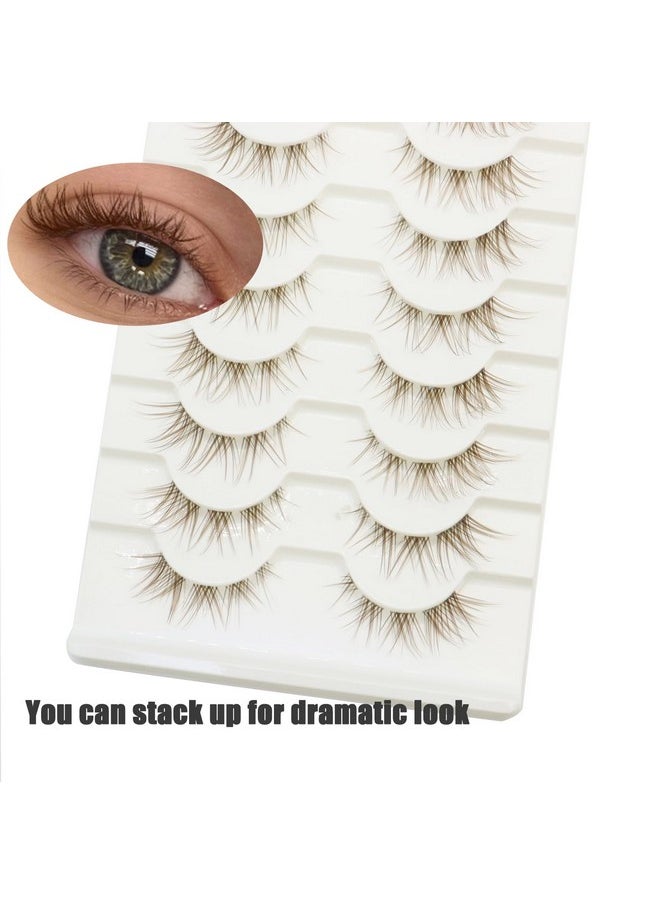 DAODER Brown Mink Lashes Natural Look Clear Band Cat Eye Strip False Eyelashes Brown Wispy Eyelashes 13mm Short Anime Lashes Reusable Light Eye Lashes Pack 10 Pairs(Brown Cat Eye)