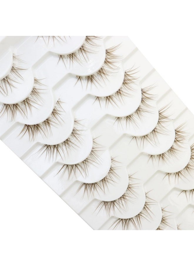DAODER Brown Mink Lashes Natural Look Clear Band Cat Eye Strip False Eyelashes Brown Wispy Eyelashes 13mm Short Anime Lashes Reusable Light Eye Lashes Pack 10 Pairs(Brown Cat Eye)