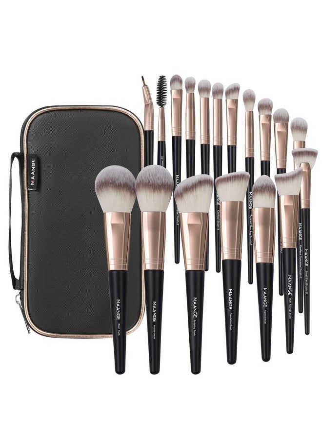 Makeup Brushes with Case, MAANGE 18 Pcs Professional Makeup Brush Set Premium Synthetic Face Kabuki Brush Kit Foundation Blush Powder Eyeshadow Brushes Set Christmas Gift（Coffee)
