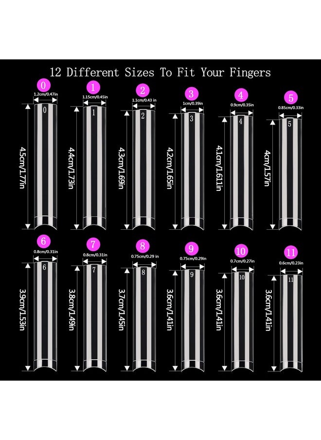 XXL No C Curve Nail Tips for Acrylic Nails Professional, 600PCS Clear Tapered Square Nail Tips Straight Flat Nails Tips, Extra Long Half Cover Acrylic Nail Tips for Nail Salon and DIY Nail 12 Sizes