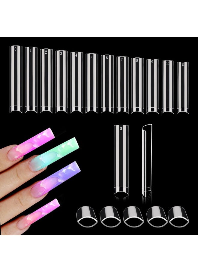 XXL No C Curve Nail Tips for Acrylic Nails Professional, 600PCS Clear Tapered Square Nail Tips Straight Flat Nails Tips, Extra Long Half Cover Acrylic Nail Tips for Nail Salon and DIY Nail 12 Sizes