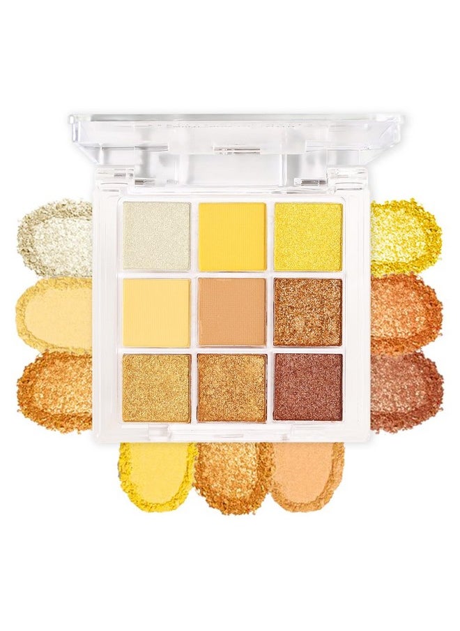 evpct 9 Colors Yellow Gold Bronze Cocoa Maroon Glitter Shimmer Matte Eye Shadow Palette Makeup, Highly Pigmented Waterproof Yellow Gold Bronze Cocoa Maroon Shimmer Sparkling Party Eyeshadow Palette