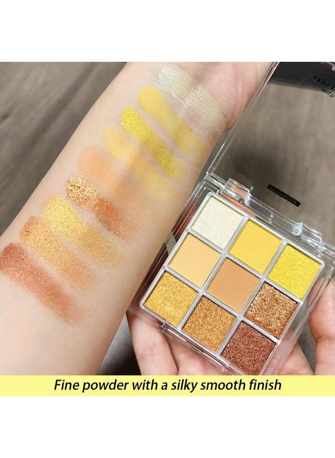 evpct 9 Colors Yellow Gold Bronze Cocoa Maroon Glitter Shimmer Matte Eye Shadow Palette Makeup, Highly Pigmented Waterproof Yellow Gold Bronze Cocoa Maroon Shimmer Sparkling Party Eyeshadow Palette