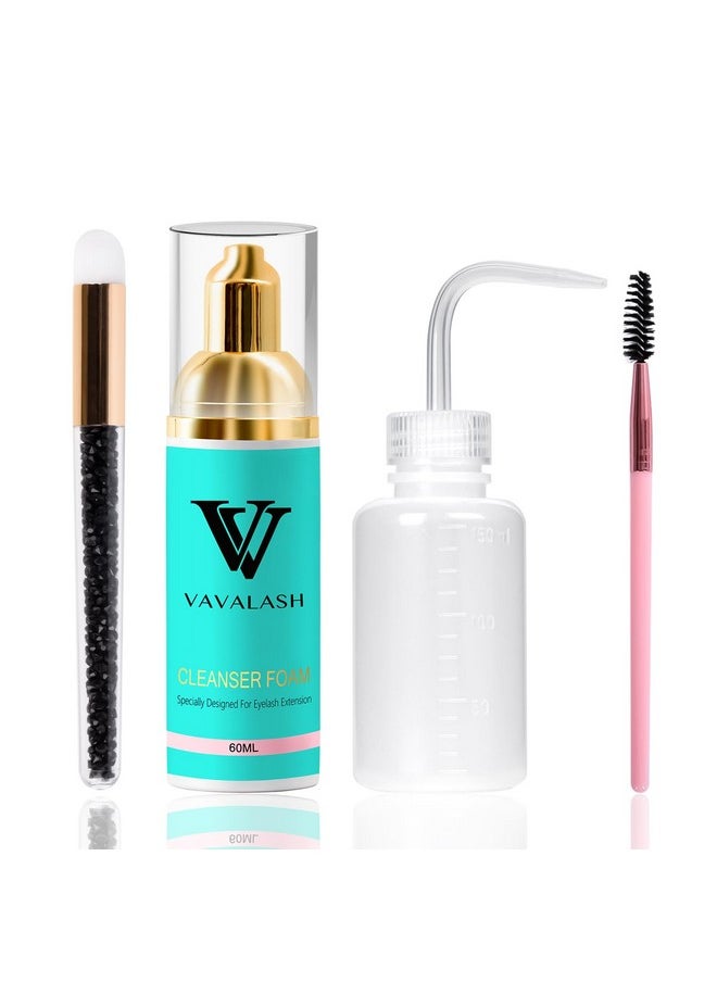 VAVALASH Lash Shampoo Kit for Lash Extensions Lash Cleaning Kit with 60ml Lash Shampoo Lash Brushes Cleanser Brush Wash Bottle Gently Oil Free Eyelash Cleanser Kit for Self Lash Care & Salon Use