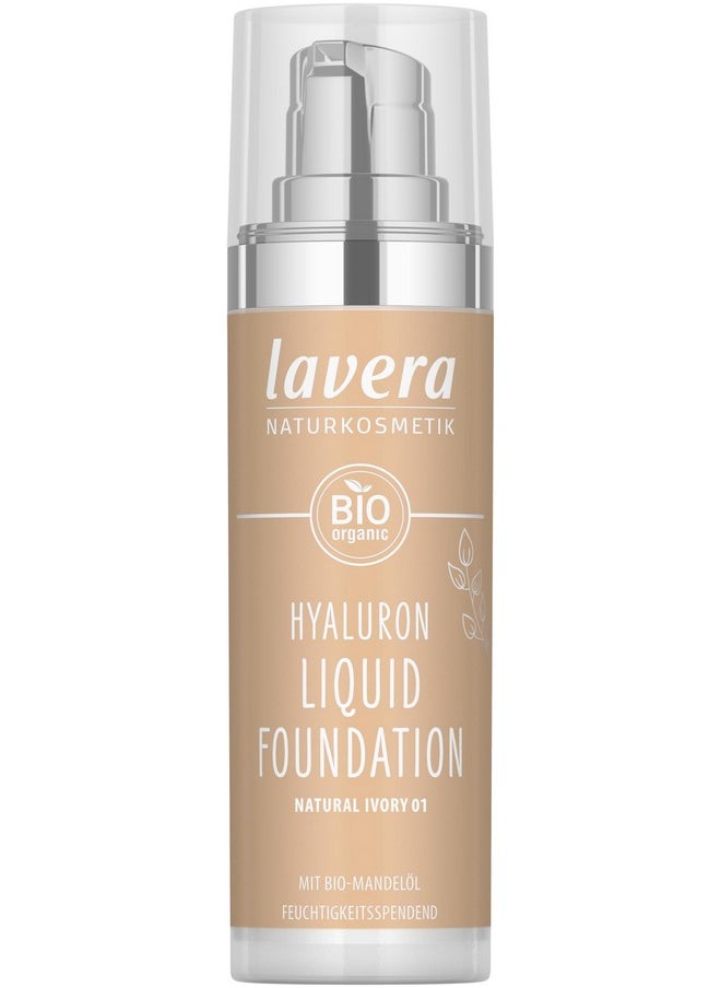lavera Hyaluron Liquid Foundation - Natural Ivory 01 - Foundation Make Up with Hyaluron & Almond Oil for a Flawless Complexion - Face Make Up - PETA Certified - Vegan - Made in Germany - 1 Fl Oz