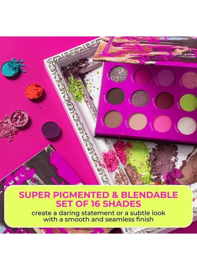 Lamel 16 Colors Highly Pigmented Eyeshadow Palette - Catchy Colors & Shimmers, Vibrant, Long-Lasting Formula with Neon Pigments - The Myth of Utopia, 16gr