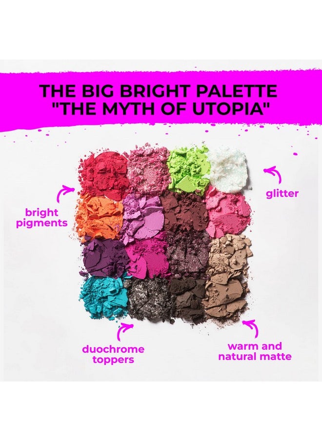 Lamel 16 Colors Highly Pigmented Eyeshadow Palette - Catchy Colors & Shimmers, Vibrant, Long-Lasting Formula with Neon Pigments - The Myth of Utopia, 16gr