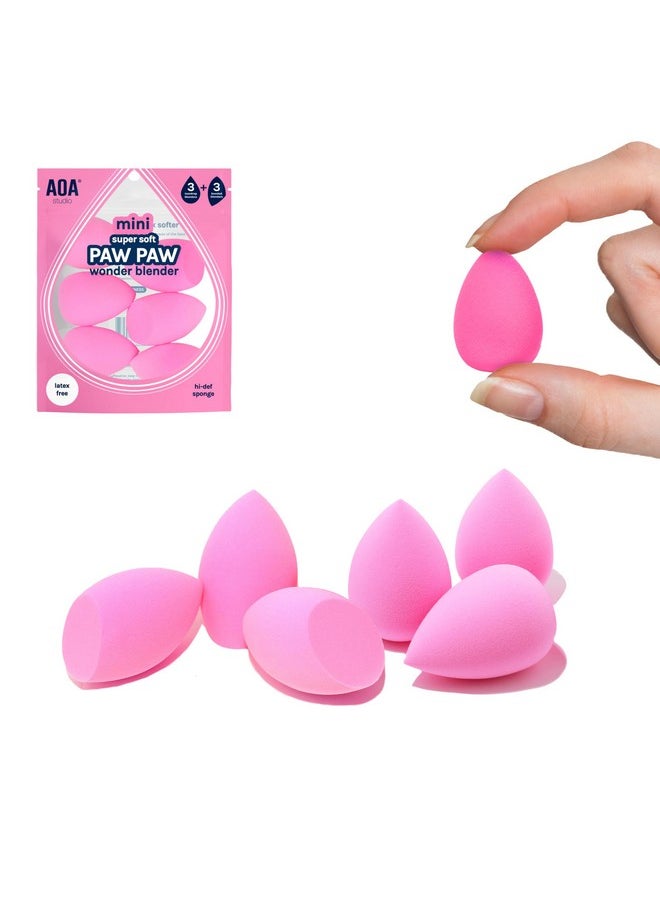AOA STUDIO Collection MiNi Makeup Sponge Set Blender Latex Free and High-definition of 6 For Powder Cream Liquid, Super Soft Wonder Beauty Cosmetic 3 Tear Drop + Beveled Shape (Pink)