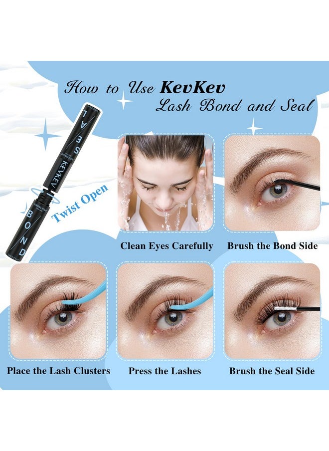 KevKev Lash Bond and Seal Lash Glue for Eyelash Extensions Strong Hold Long Lasting 48-72 Hours Lash Clusters Glue Lash Bond and Seal Waterproof Individual Lash Glue (5ml+5ml, Black Bond and Seal)