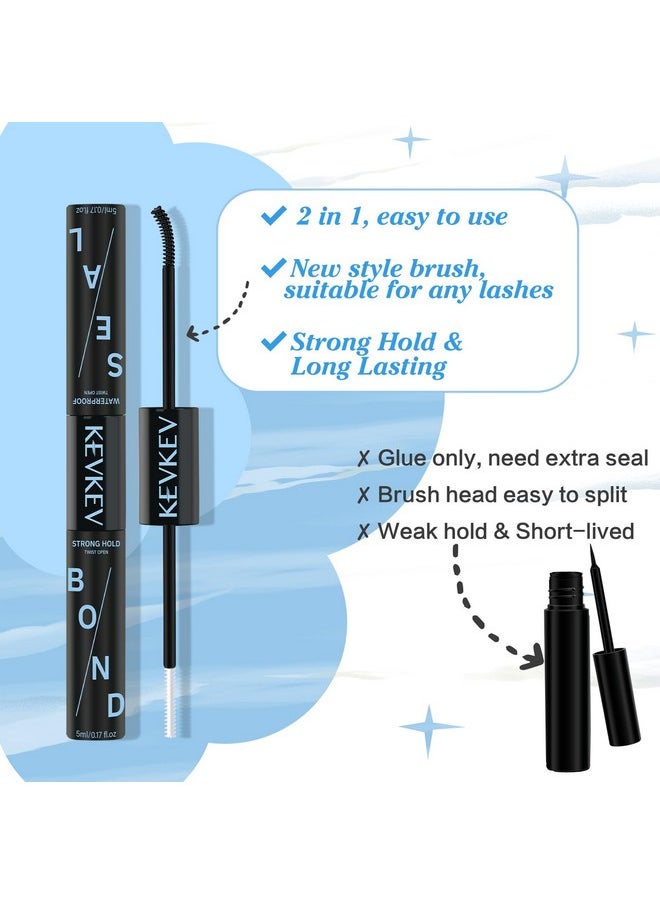 KevKev Lash Bond and Seal Lash Glue for Eyelash Extensions Strong Hold Long Lasting 48-72 Hours Lash Clusters Glue Lash Bond and Seal Waterproof Individual Lash Glue (5ml+5ml, Black Bond and Seal)