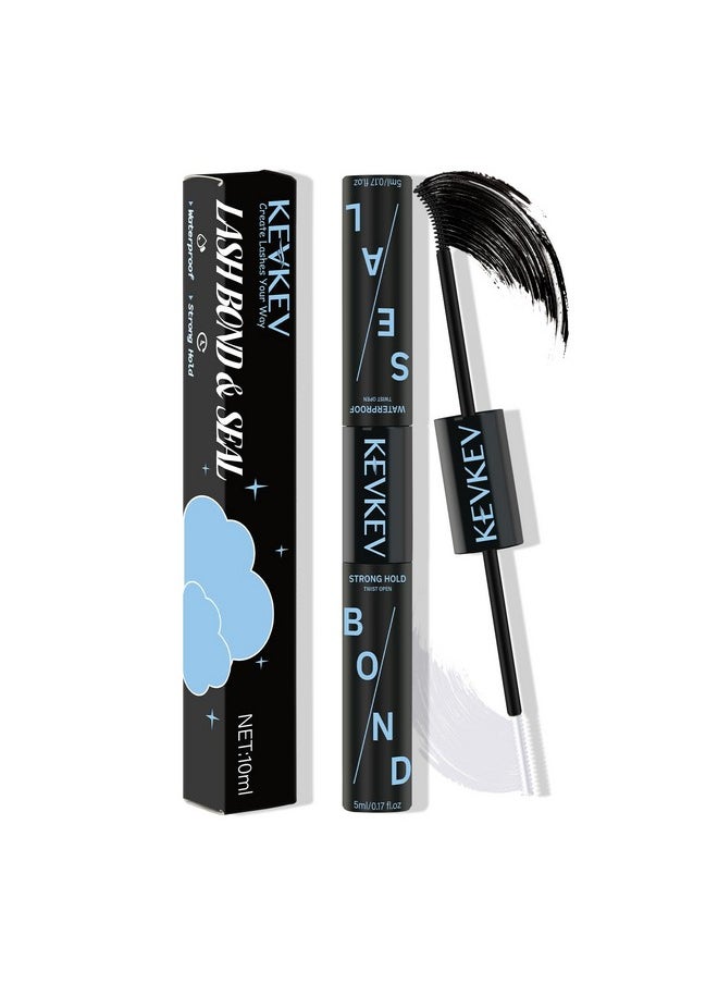 KevKev Lash Bond and Seal Lash Glue for Eyelash Extensions Strong Hold Long Lasting 48-72 Hours Lash Clusters Glue Lash Bond and Seal Waterproof Individual Lash Glue (5ml+5ml, Black Bond and Seal)