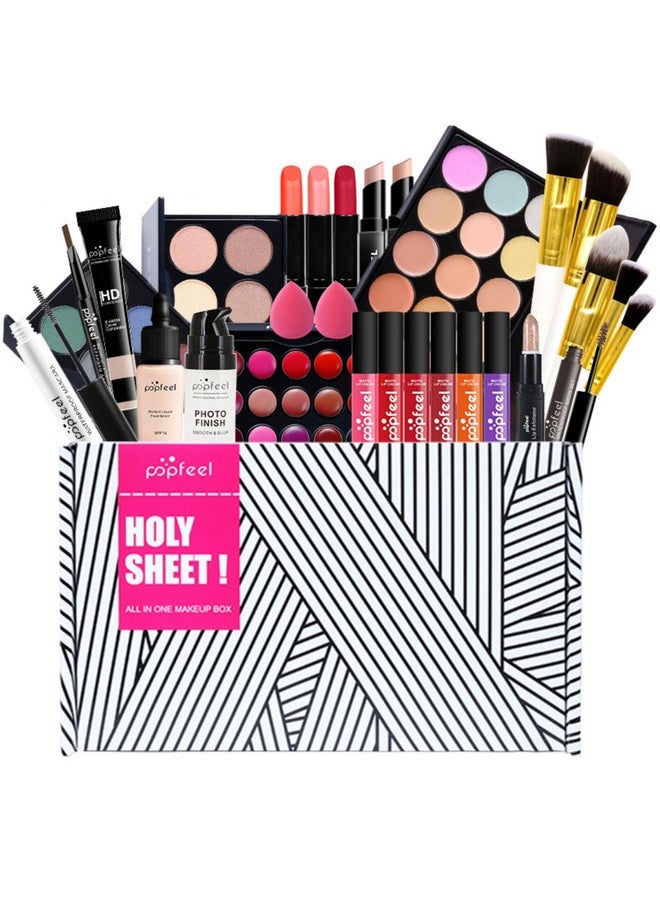 Pure Vie All-in-One Holiday Gift Surprise Makeup Set Essential Starter Bundle Include Eyeshadow Palette Lipstick Concealer Blush Mascara Eyeliner Face Powder Lipgloss Brush - Full Makeup Kit for Women