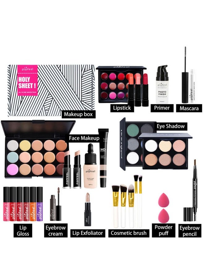 Pure Vie All-in-One Holiday Gift Surprise Makeup Set Essential Starter Bundle Include Eyeshadow Palette Lipstick Concealer Blush Mascara Eyeliner Face Powder Lipgloss Brush - Full Makeup Kit for Women