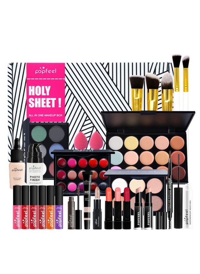 Pure Vie All-in-One Holiday Gift Surprise Makeup Set Essential Starter Bundle Include Eyeshadow Palette Lipstick Concealer Blush Mascara Eyeliner Face Powder Lipgloss Brush - Full Makeup Kit for Women