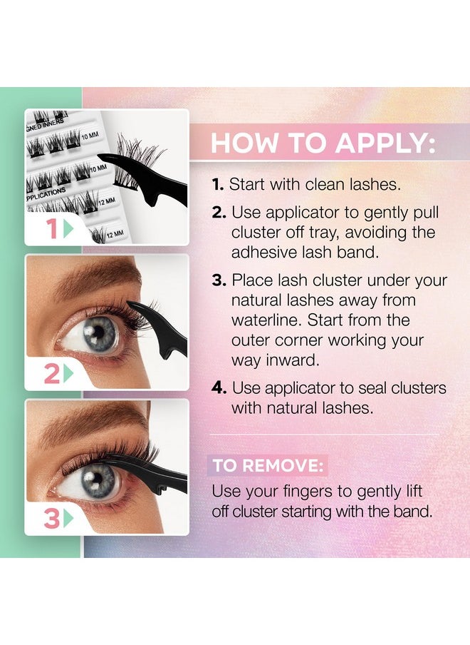 Ardell Naked Press On DIY Lash Clusters, Eyelash Extension Kit, Individual Lashes, Pre-Glued Underlash, Natural Look Soft Volume, with Applicator, 1-pack