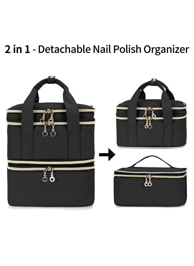 Yarwo 3 Layers Nail Polish Organizer Holds 48 Bottles (15ml/0.5 fl.oz), Detachable Nail Polish Case with Adjustable Dividers, Travel Case for Manicure Set, Black (Bag Only, Patent Pending)