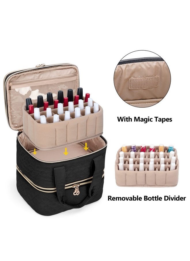 Yarwo 3 Layers Nail Polish Organizer Holds 48 Bottles (15ml/0.5 fl.oz), Detachable Nail Polish Case with Adjustable Dividers, Travel Case for Manicure Set, Black (Bag Only, Patent Pending)