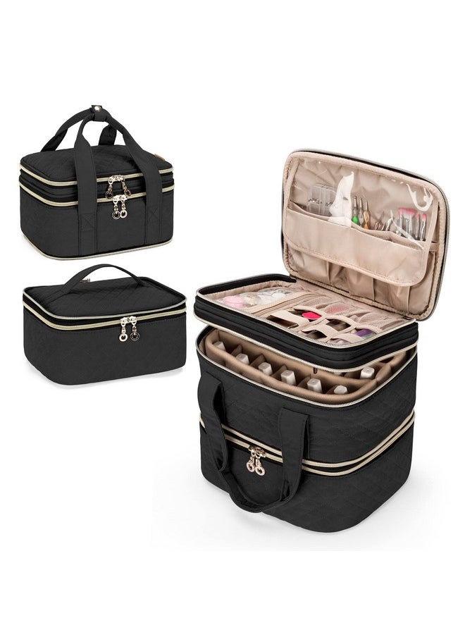 Yarwo 3 Layers Nail Polish Organizer Holds 48 Bottles (15ml/0.5 fl.oz), Detachable Nail Polish Case with Adjustable Dividers, Travel Case for Manicure Set, Black (Bag Only, Patent Pending)