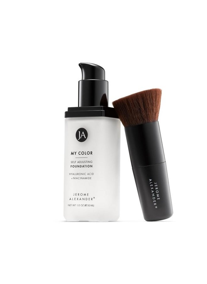 Jerome Alexander My Color Self Adjusting Full Coverage Foundation Makeup with Kabuki Brush (Medium)