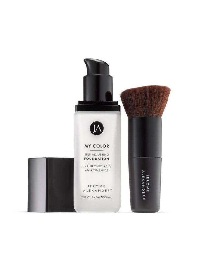 Jerome Alexander My Color Self Adjusting Full Coverage Foundation Makeup with Kabuki Brush (Medium)