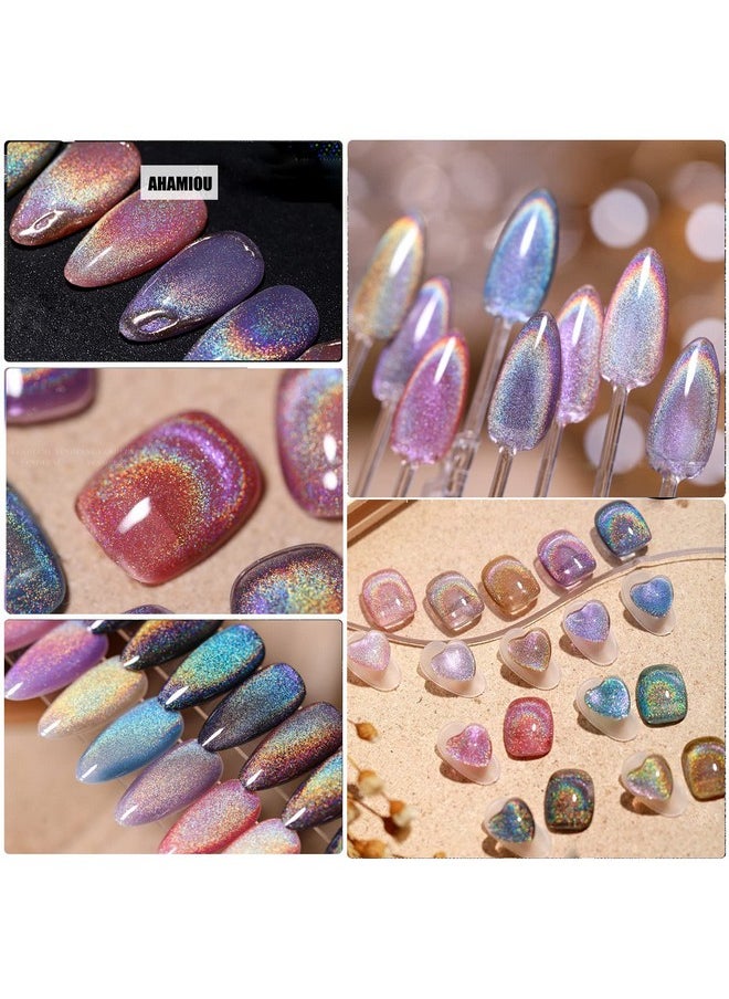 AHAMIOU Cat Eye Gel Nail Polish, Rainbow Holographic Cat Eye Gel Nail Polish Sliver Cat Eye Gel Nail Polish Magnetic Gel Polish with Rainbow Holographic Shine Effect One Magnetic Stick (Pink)