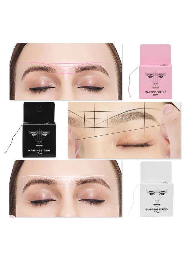 ATOMUS Eyebrow Mapping String 3 Pack Pre-inked 10m(32ft) Microblading String for Brow Marking 3 Colors Black White Pink Measuring String for Eyebrow Makeup