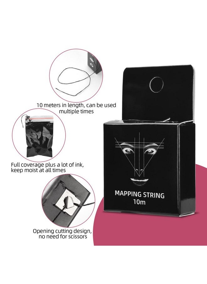 ATOMUS Eyebrow Mapping String 3 Pack Pre-inked 10m(32ft) Microblading String for Brow Marking 3 Colors Black White Pink Measuring String for Eyebrow Makeup