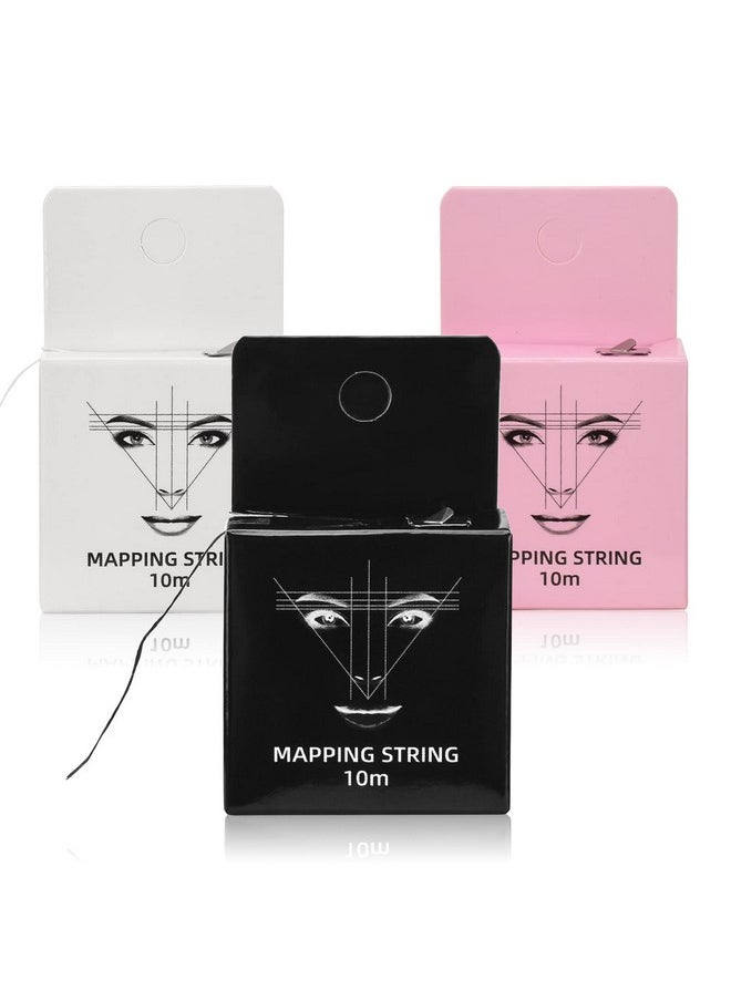 ATOMUS Eyebrow Mapping String 3 Pack Pre-inked 10m(32ft) Microblading String for Brow Marking 3 Colors Black White Pink Measuring String for Eyebrow Makeup