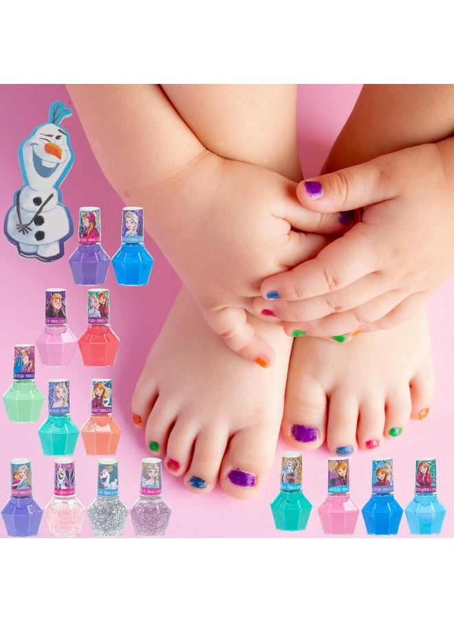 Townley Girl Disney Frozen Non-Toxic Peel-Off Nail Polish Set with Shimmery and Opaque Colors with Nail Gems for Girls Ages 3+, Perfect for Parties, Sleepovers and Makeovers, 18 Pc Set