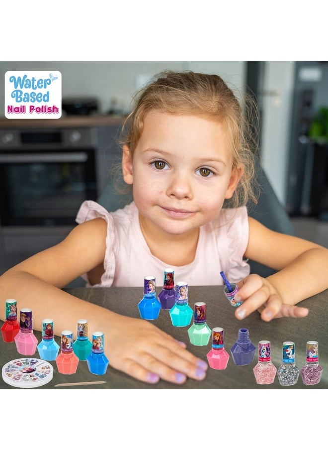Townley Girl Disney Frozen Non-Toxic Peel-Off Nail Polish Set with Shimmery and Opaque Colors with Nail Gems for Girls Ages 3+, Perfect for Parties, Sleepovers and Makeovers, 18 Pc Set