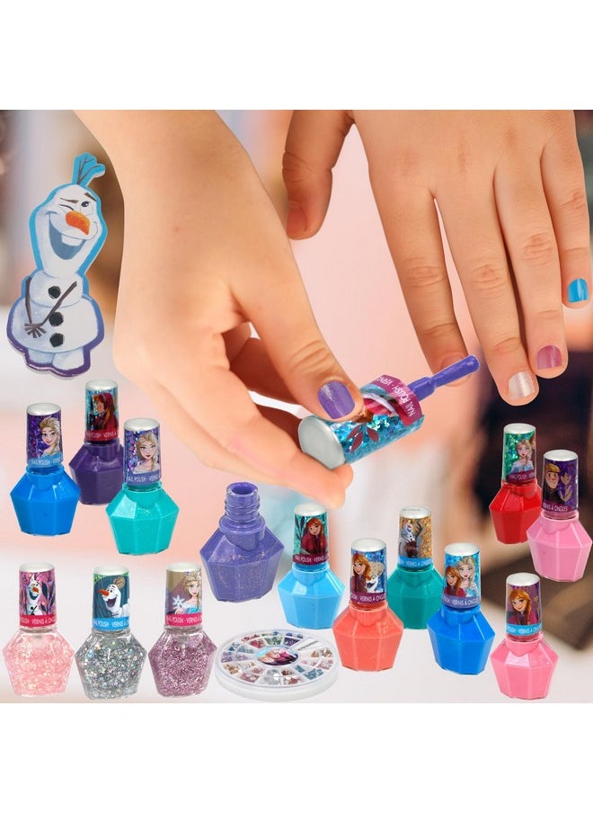 Townley Girl Disney Frozen Non-Toxic Peel-Off Nail Polish Set with Shimmery and Opaque Colors with Nail Gems for Girls Ages 3+, Perfect for Parties, Sleepovers and Makeovers, 18 Pc Set