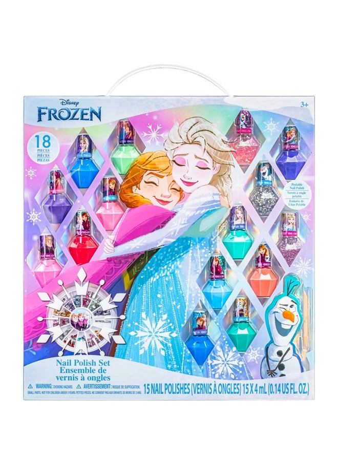 Townley Girl Disney Frozen Non-Toxic Peel-Off Nail Polish Set with Shimmery and Opaque Colors with Nail Gems for Girls Ages 3+, Perfect for Parties, Sleepovers and Makeovers, 18 Pc Set