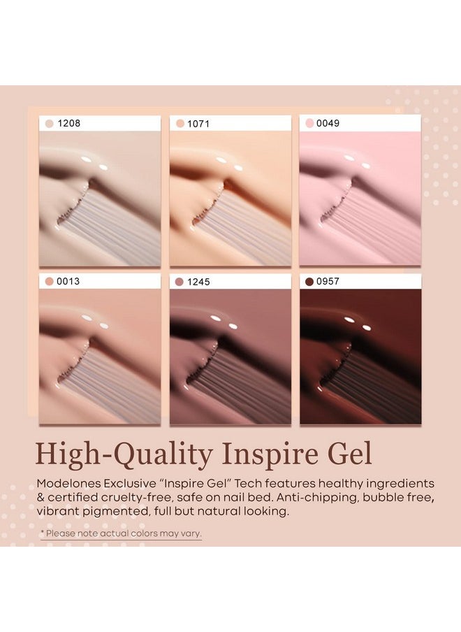 modelones Gel Nail Polish Kit -6 Colors Spring Nude Pink Gel Polish Set Skin Tones Neutral Brown Soak Off Gel Nail Kit Manicure DIY Nail Art Salon Home Gift