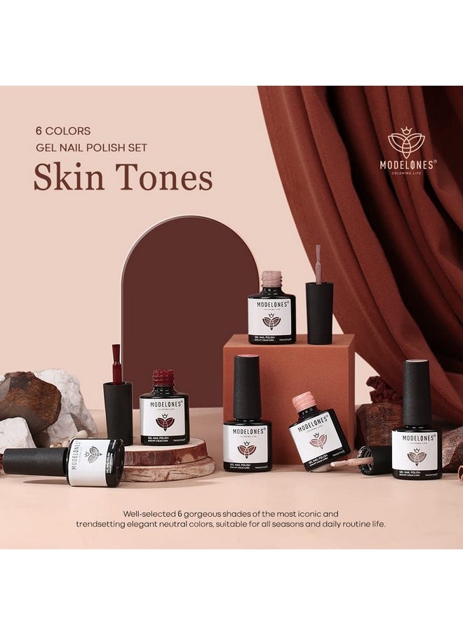 modelones Gel Nail Polish Kit -6 Colors Spring Nude Pink Gel Polish Set Skin Tones Neutral Brown Soak Off Gel Nail Kit Manicure DIY Nail Art Salon Home Gift